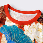 Kyoto-Lion Koi Among Brocade Lotus Women's Fuzzy Cropped Sweatshirt