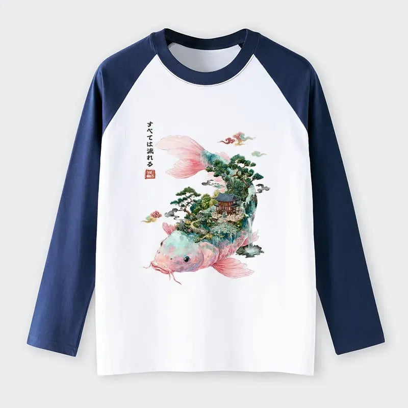 Kyoto-Lion Journey Of The Flowing Koi Raglan Long Sleeve T-shirt