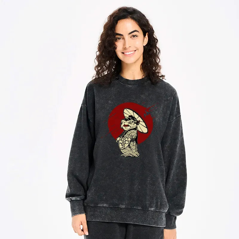 Kyoto-Lion Frog Monster Washed Sweatshirt