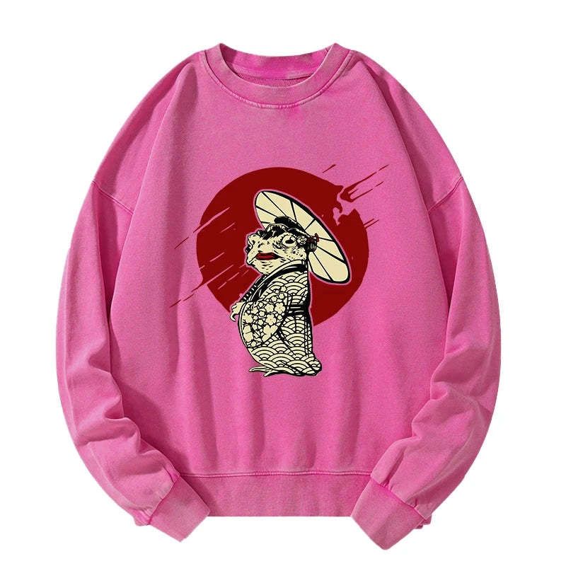 washed unisex sweatshirt with Japanese art
