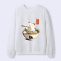 White Cat Eating Ramen Japan Sweatshirt for Gift