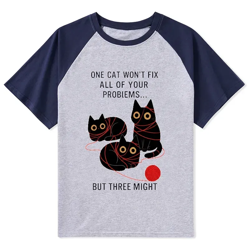 Three Cats Fix All Problems Raglan T-Shirt