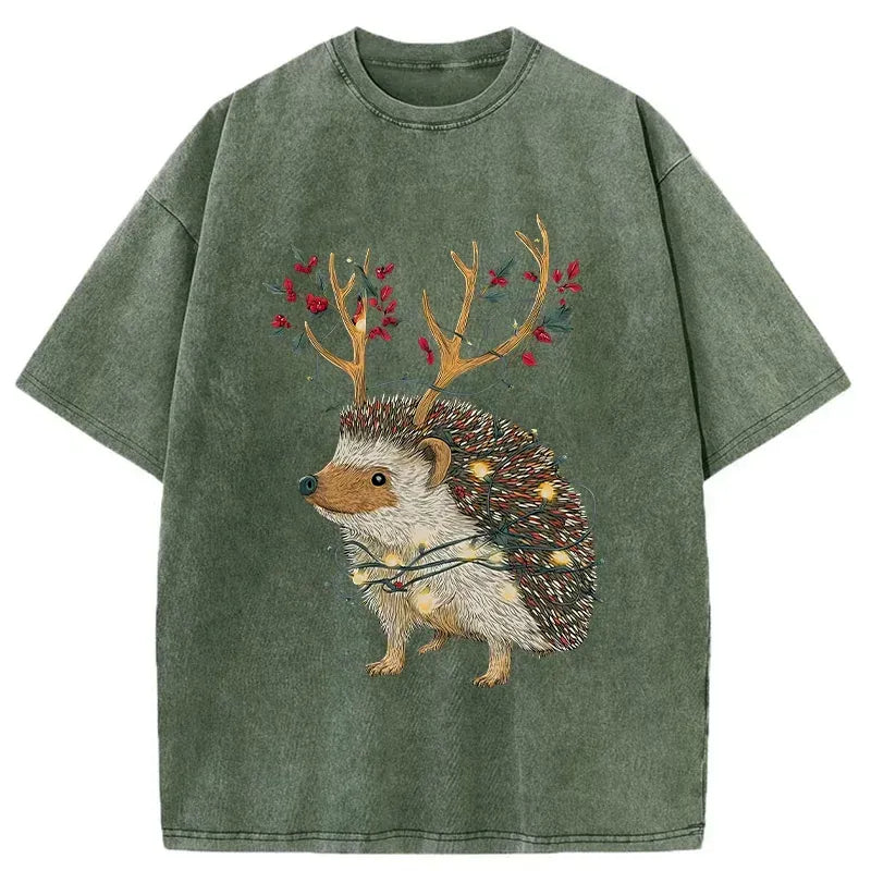Kyoto-Lion Christmas Hedgehog Washed T-Shirt
