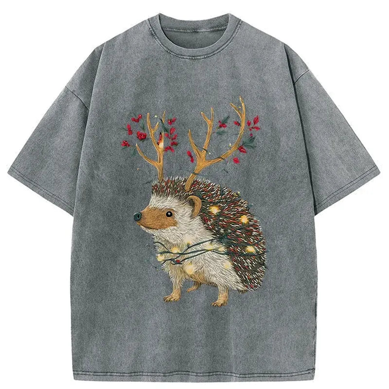 Kyoto-Lion Christmas Hedgehog Washed T-Shirt