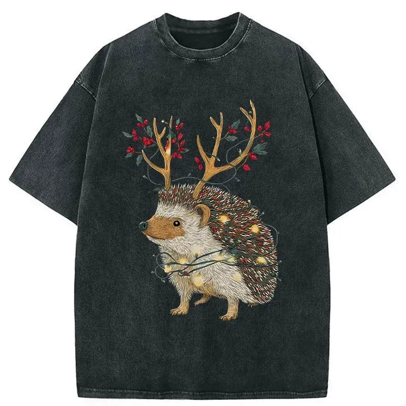 Kyoto-Lion Christmas Hedgehog Washed T-Shirt