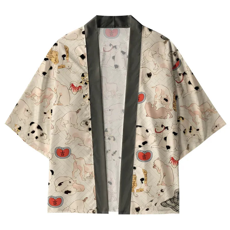Kyoto-Lion Cats Frolic Kimono Cardigan