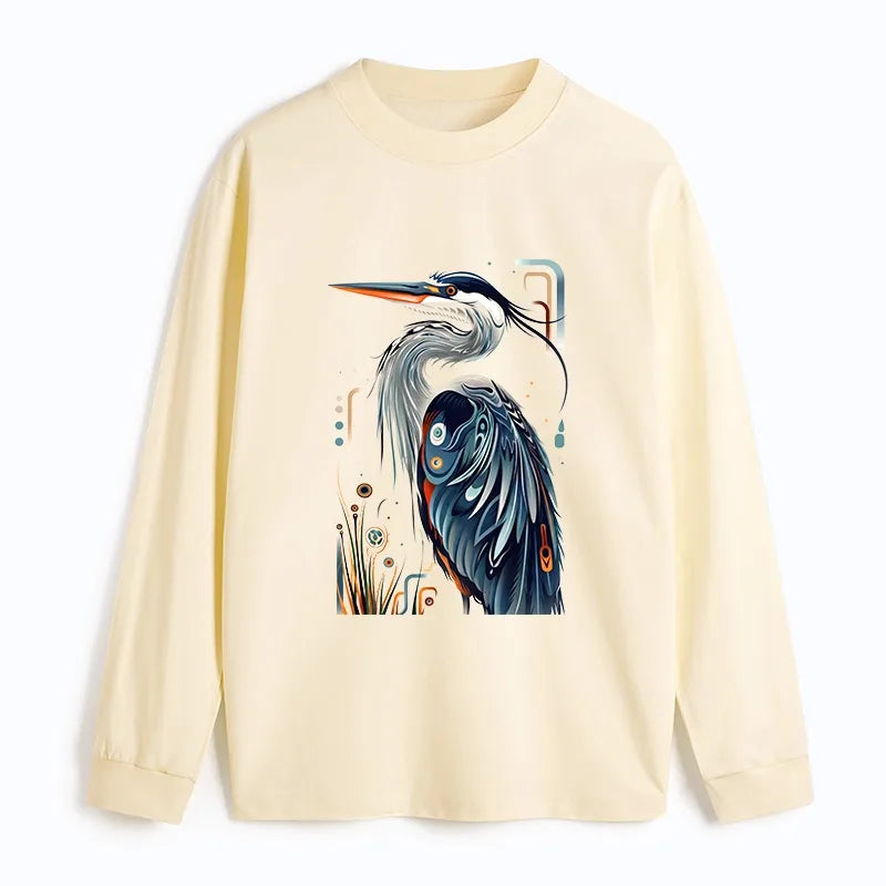 Kyoto-Lion Stylish Blue Heron Classic Long Sleeve T-Shirt