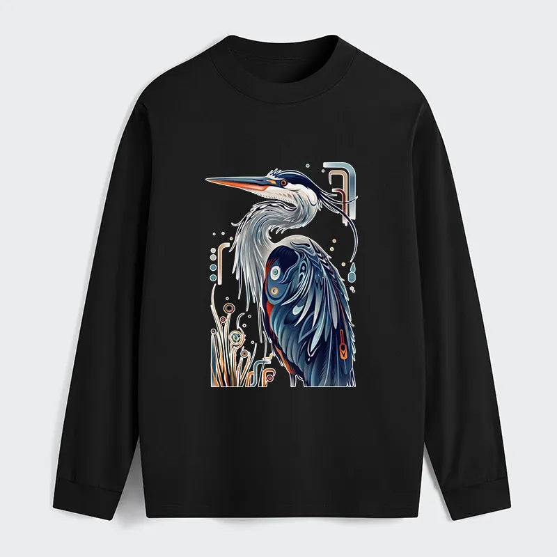 Kyoto-Lion Stylish Blue Heron Classic Long Sleeve T-Shirt