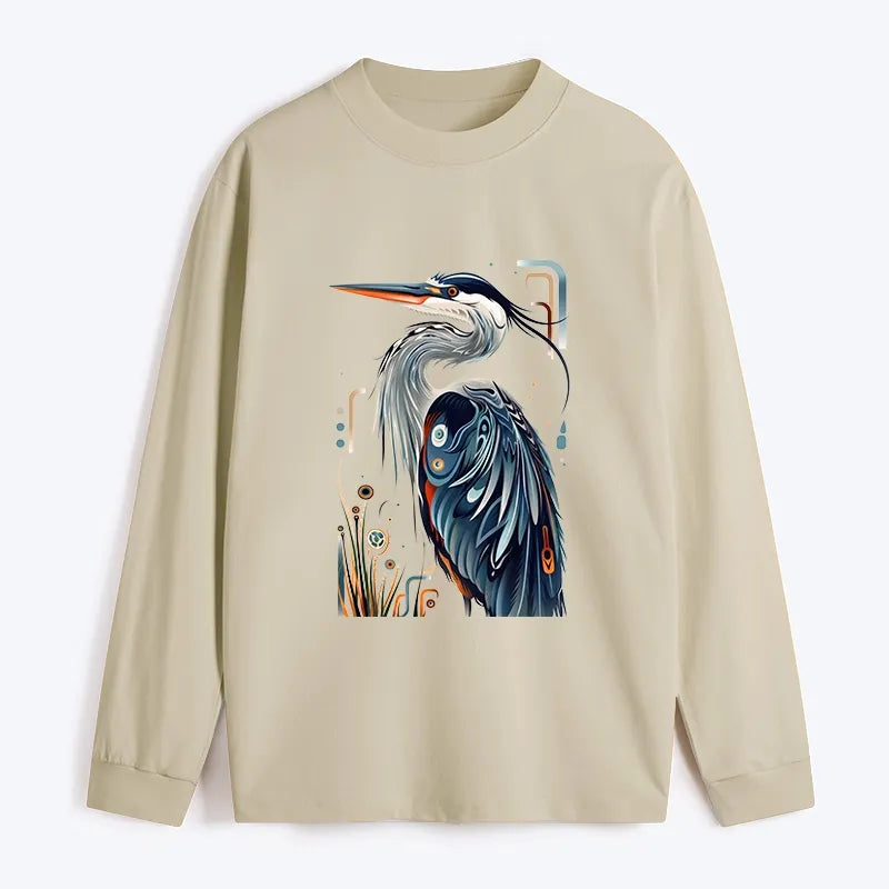 Kyoto-Lion Stylish Blue Heron Classic Long Sleeve T-Shirt