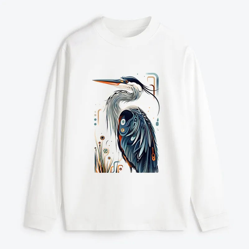Kyoto-Lion Stylish Blue Heron Classic Long Sleeve T-Shirt