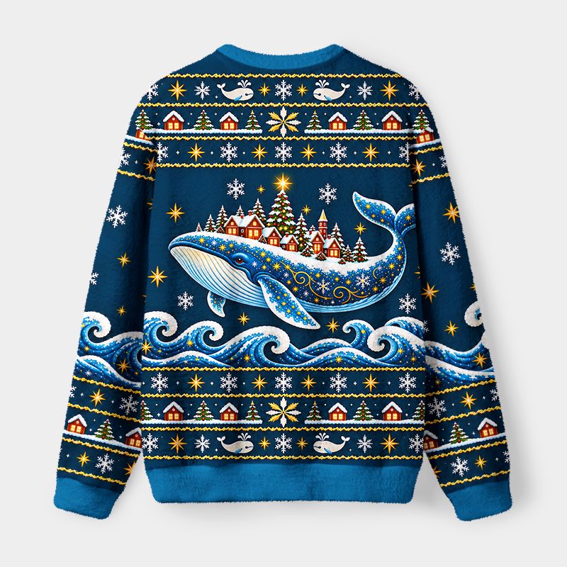 Kyoto-Lion Whale Christmas Town Fuzzy Christmas Ugly Sweatshirt