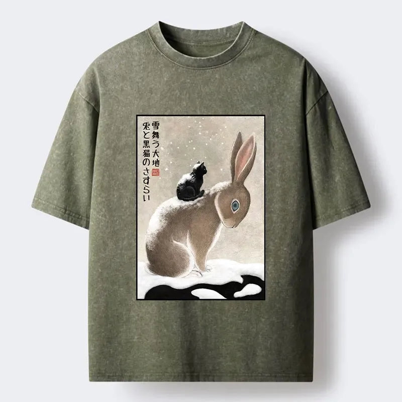 Washed retro cat t-shirt on sale
