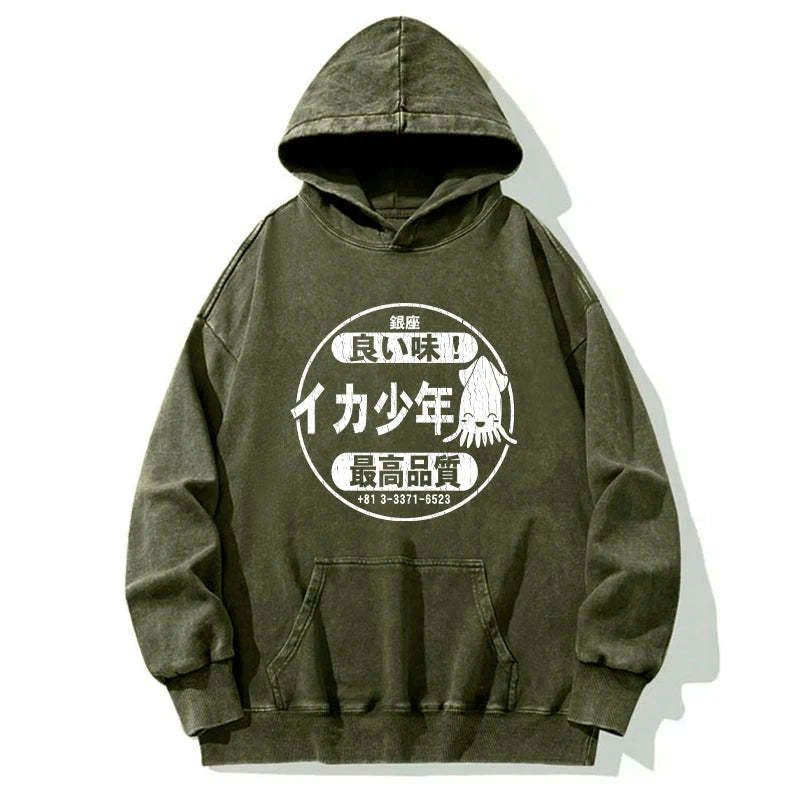 Kyoto-Lion Ika Squid Boy Restaurant Washed Hoodie