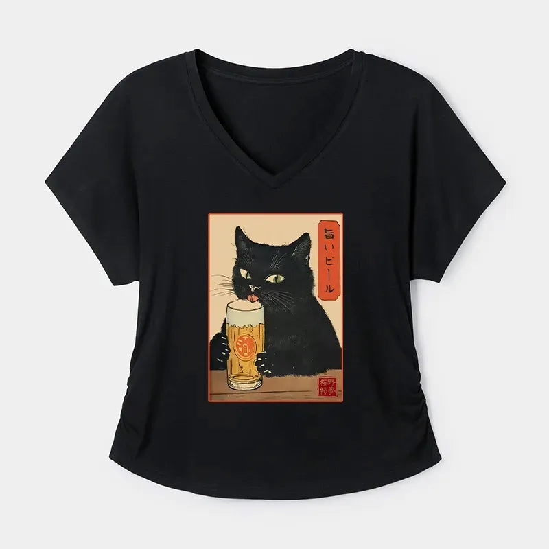Japanese Cat Beer T-Shirt for Summer