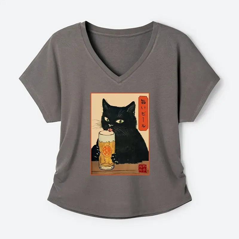 Kyoto-Lion Cat Modal Dolman Sleeve Top
