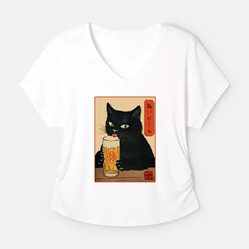 Kyoto-Lion Cat Modal Dolman Sleeve Top