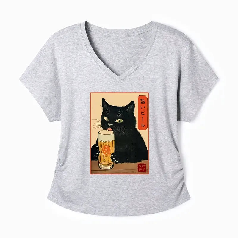 Kyoto-Lion Cat Holding A Glass Of Beer Modal Dolman Sleeve T-Shirt
