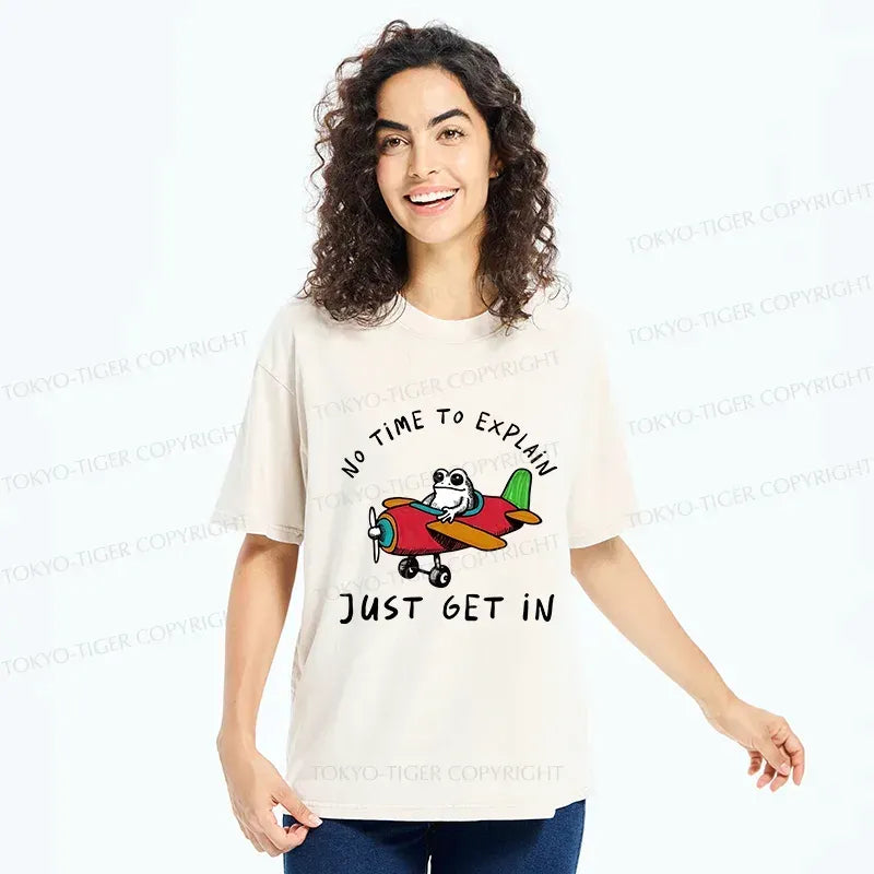 Japanese Frog Flying Airplane Washed T-Shirt