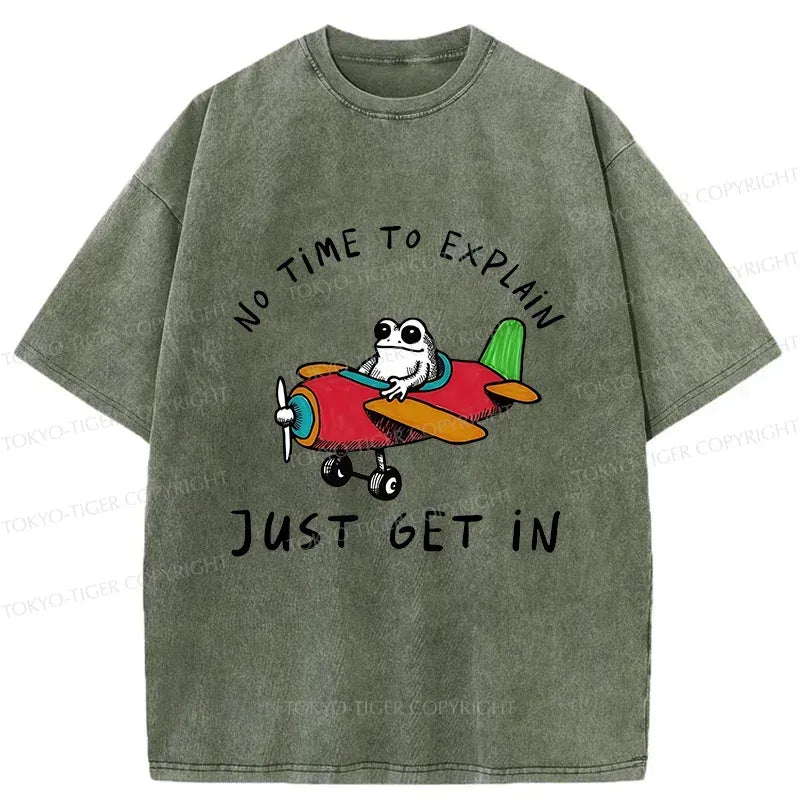Japanese Frog Flying Airplane Washed T-Shirt