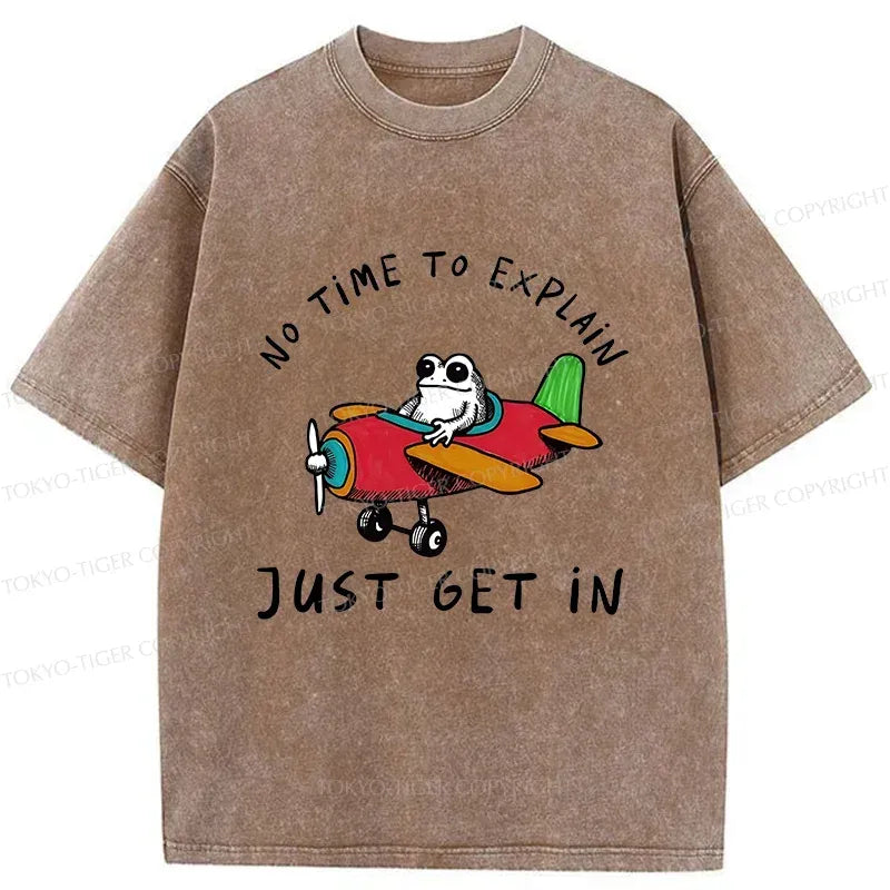 Japanese Frog Flying Airplane Washed T-Shirt