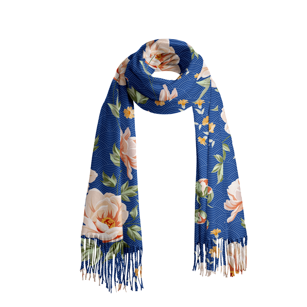 Kyoto-Lion Flowers In The Waves Fringed Scarf