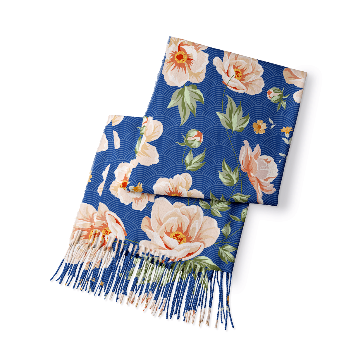 Kyoto-Lion Flowers In The Waves Fringed Scarf