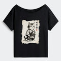 Trendy Japanese Samurai Cat T-Shirt for Women