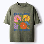 Kyoto-Lion Retro Floral Positive Quote Washed T-Shirt