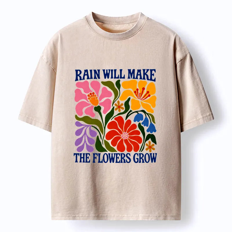 Kyoto-Lion Retro Floral Positive Quote Washed T-Shirt