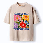 Kyoto-Lion Retro Floral Positive Quote Washed T-Shirt