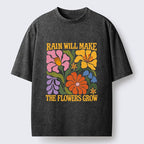 Kyoto-Lion Retro Floral Positive Quote Washed T-Shirt