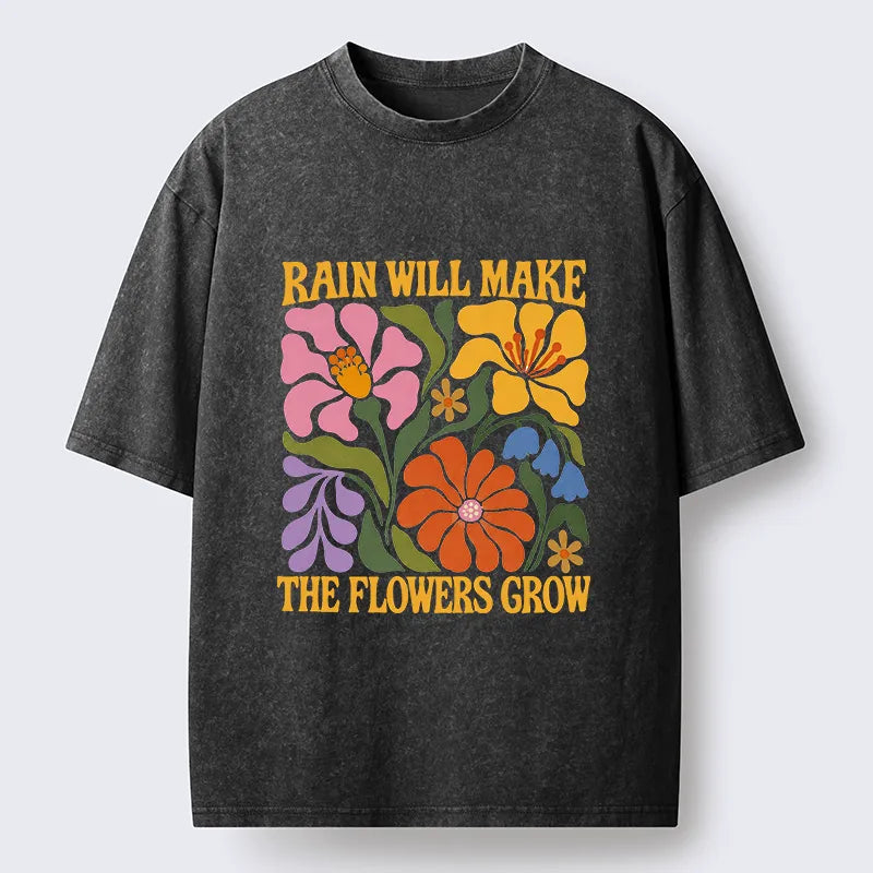 Kyoto-Lion Retro Floral Positive Quote Washed T-Shirt