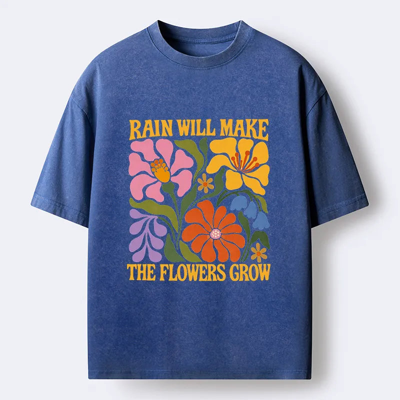 Kyoto-Lion Retro Floral Positive Quote Washed T-Shirt