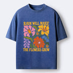 Kyoto-Lion Retro Floral Positive Quote Washed T-Shirt