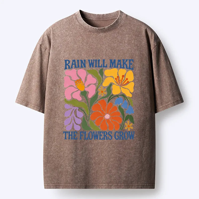 Kyoto-Lion Retro Floral Positive Quote Washed T-Shirt