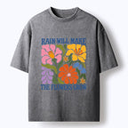 Kyoto-Lion Retro Floral Positive Quote Washed T-Shirt