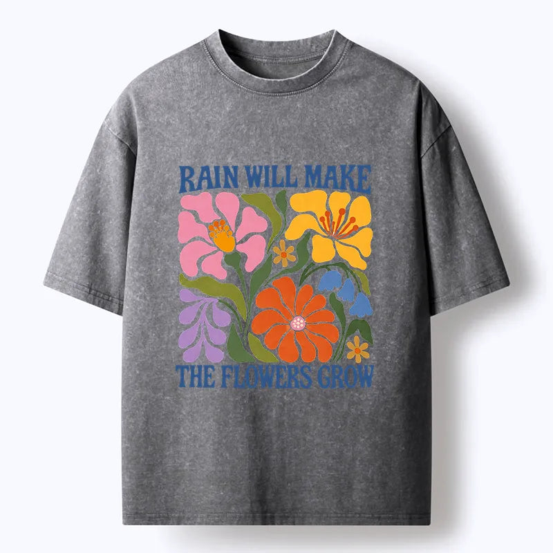 Kyoto-Lion Retro Floral Positive Quote Washed T-Shirt