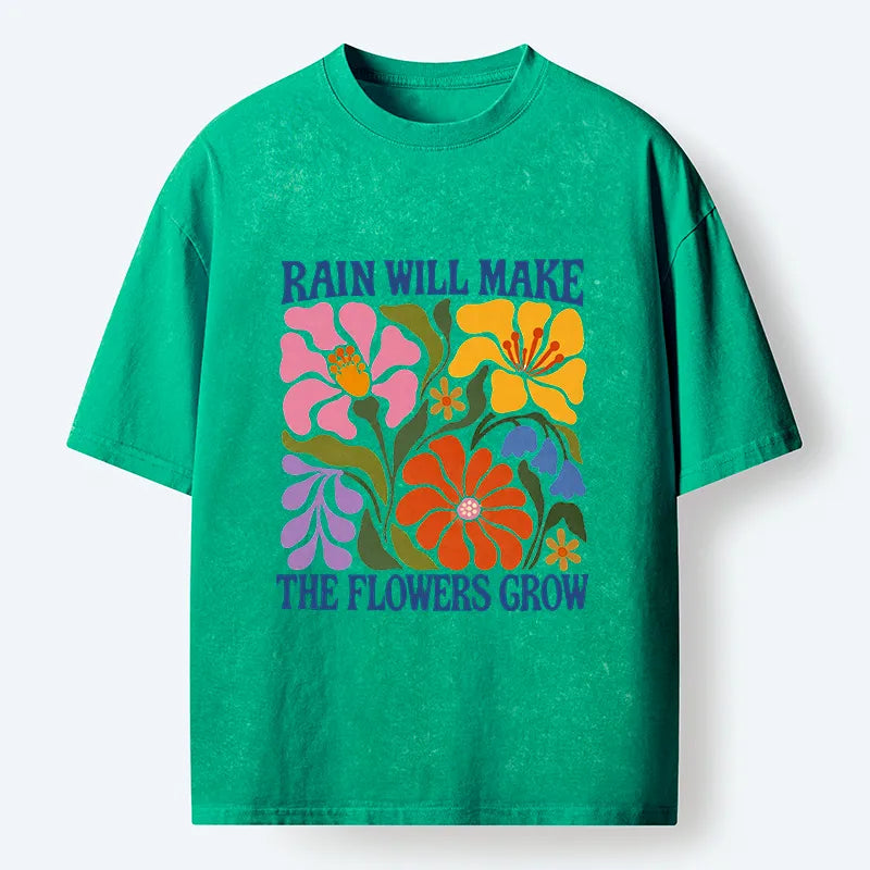 Kyoto-Lion Retro Floral Positive Quote Washed T-Shirt