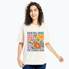 Kyoto-Lion Retro Floral Positive Quote Washed T-Shirt