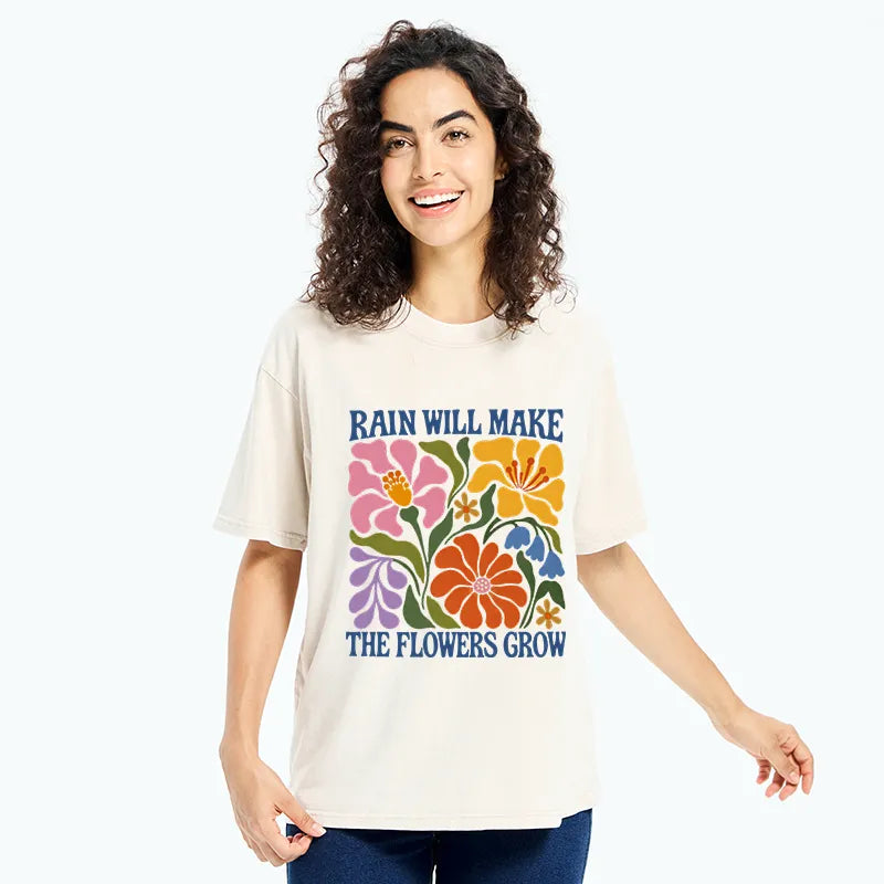Kyoto-Lion Retro Floral Positive Quote Washed T-Shirt