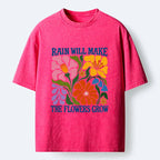 Kyoto-Lion Retro Floral Positive Quote Washed T-Shirt