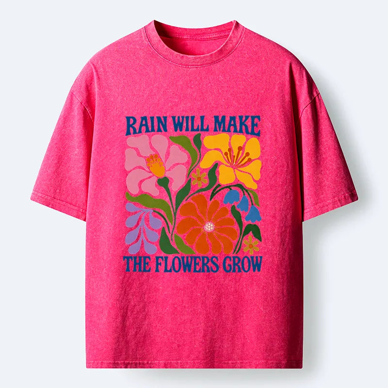 Kyoto-Lion Retro Floral Positive Quote Washed T-Shirt