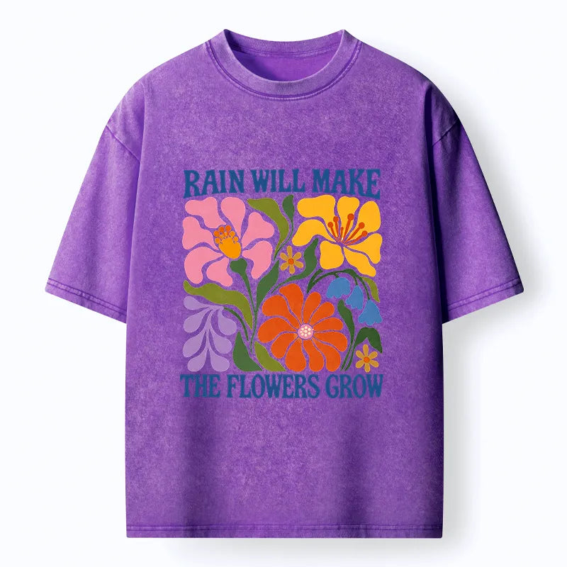 Kyoto-Lion Retro Floral Positive Quote Washed T-Shirt