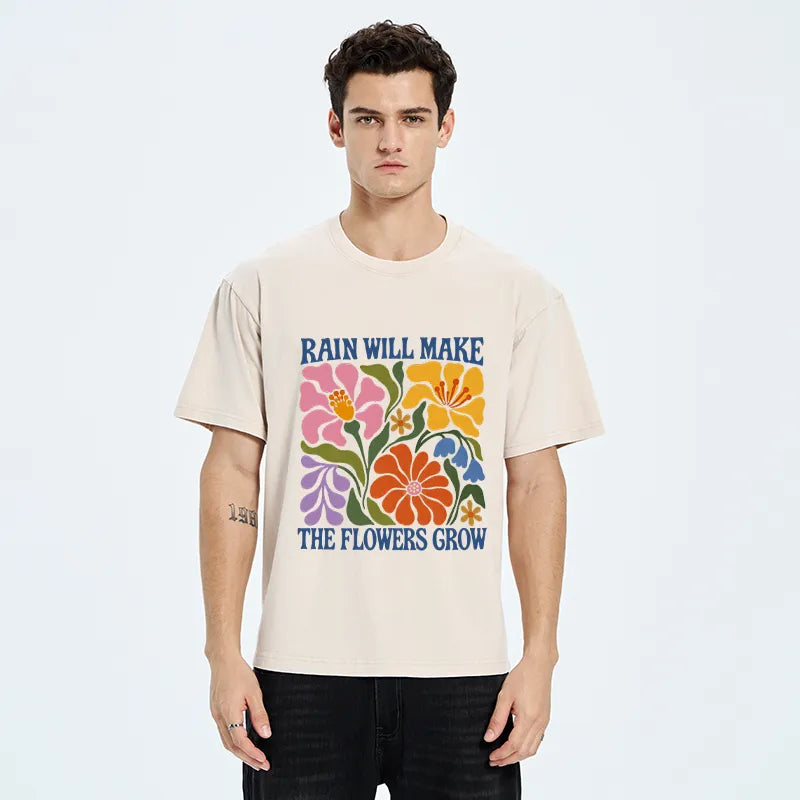 Kyoto-Lion Retro Floral Positive Quote Washed T-Shirt