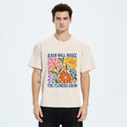 Kyoto-Lion Retro Floral Positive Quote Washed T-Shirt