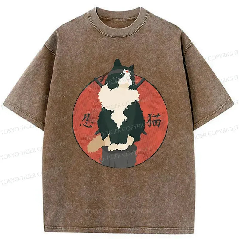 Washed Vintage Cat T-Shirt for Daily Wear