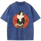 Washed Vintage Cat T-Shirt for Daily Wear