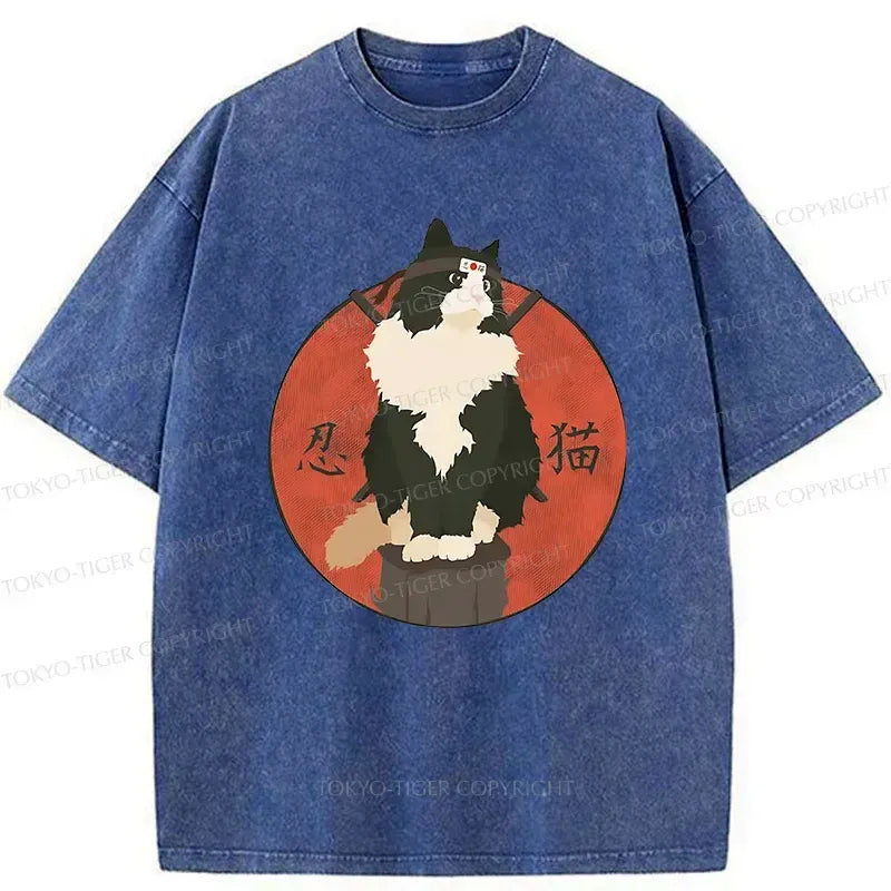 Washed Vintage Cat T-Shirt for Daily Wear