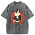 Washed Vintage Cat T-Shirt for Daily Wear