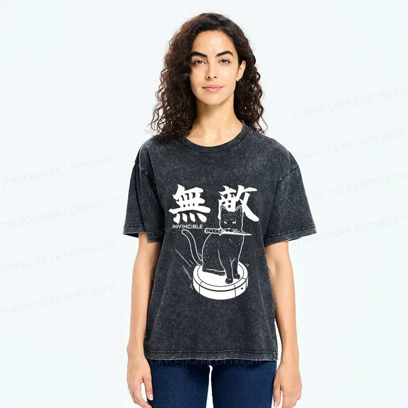 Washed Cat Tee for Streetwear Style